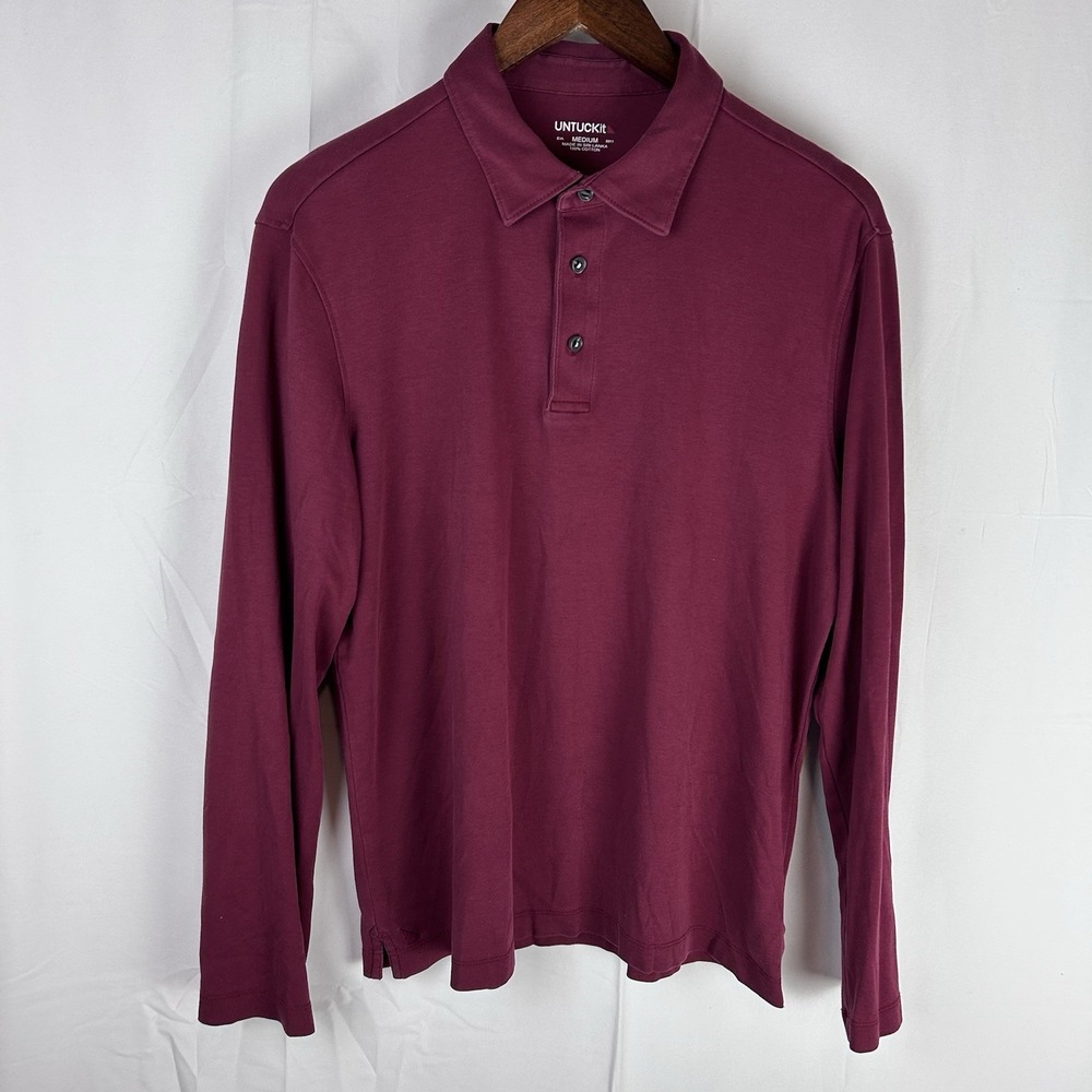 Untuckit‎ Damaschino Polo Shirt Mens Medium Red Long Sleeve Cotton